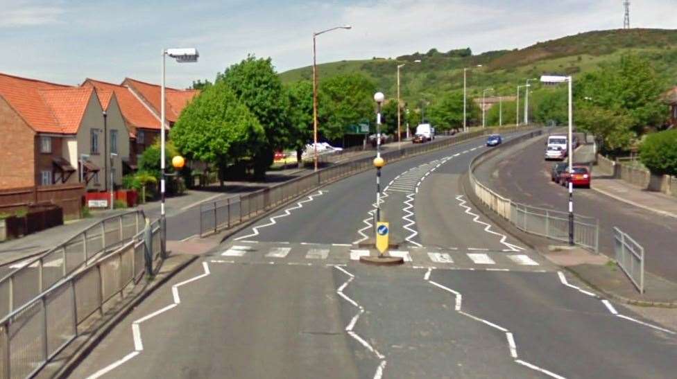 The collision happened on the A260 Hill Road in Folkestone, near Keyes Place. Photo: Google Street View