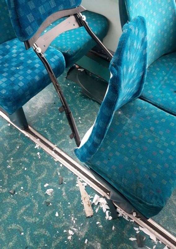 Seats have been ripped off on the bus. Picture: Arriva