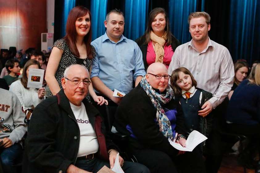 Zoe Georgiou's parents George and Chris Georgiou, with brother Lee Georgiou and wife Jayne Fallon, brother Alex Clark and wife Joanna Clark with Zoe's niece Chloe Clark, 6, at the Invicta Grammar School RAG show