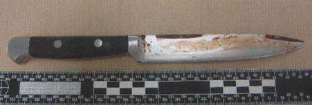 The knife used by Ivan Esack to kill his wife Natalie Esack at her hair salon in Ashford High Street