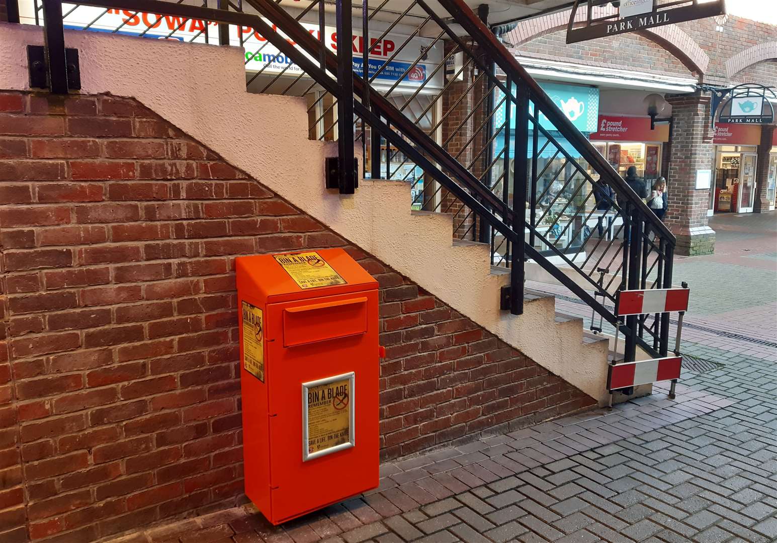 Knife bins have been installed in Ashford's town centre - including here in Park Mall close to Poundstretcher