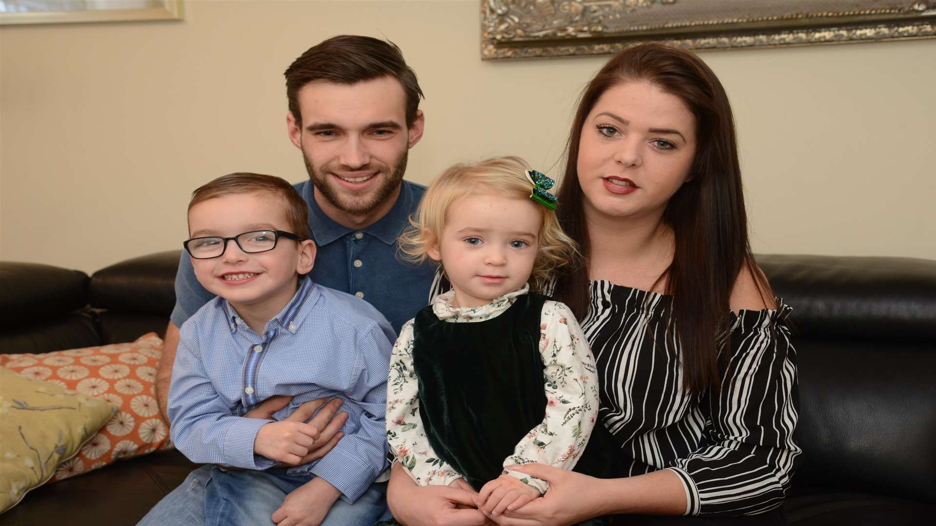 Theo Knott, five Pictured with mum Naomi, dad Steven and sister Indie, two Family is trying to raise £50,000 for an operation to help Theo who has cerebral palsy