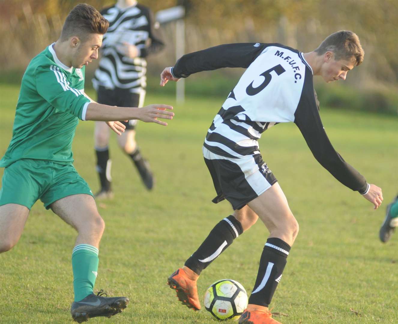It was honours even in Under-18 Division 1 between Milton & Fulston United (right) and Eagles White Picture: Steve Crispe