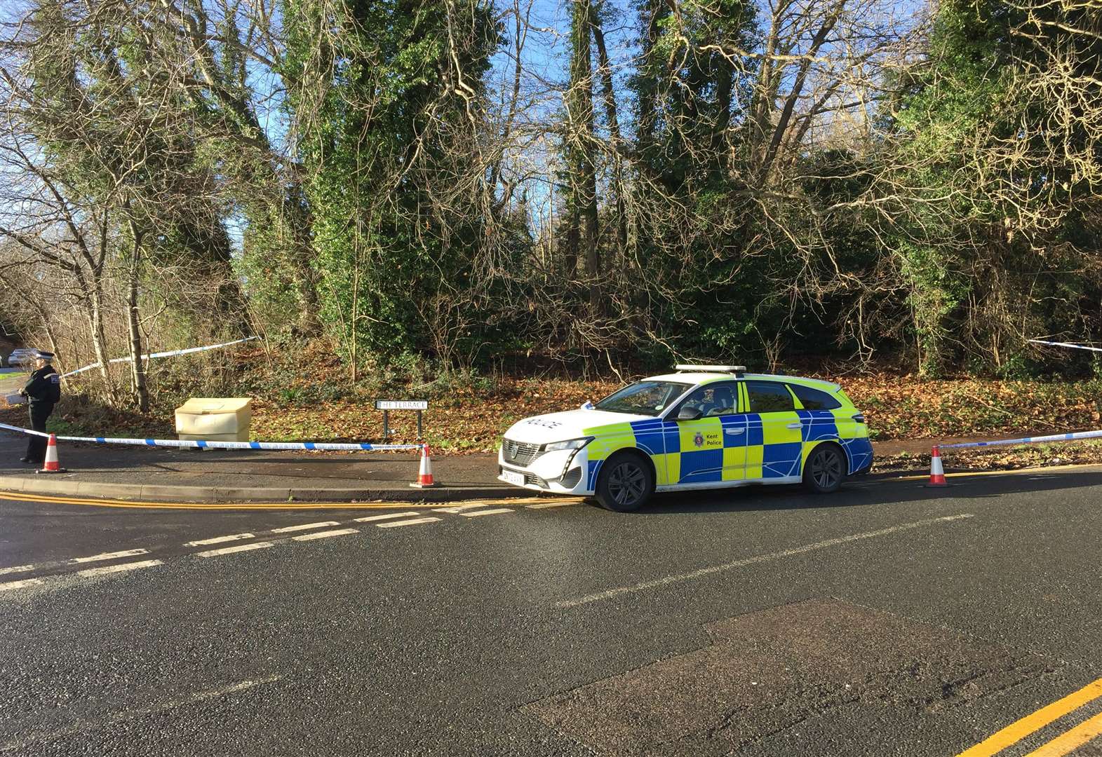 Police cordoned off woodland in Tenterden Drive, Canterbury