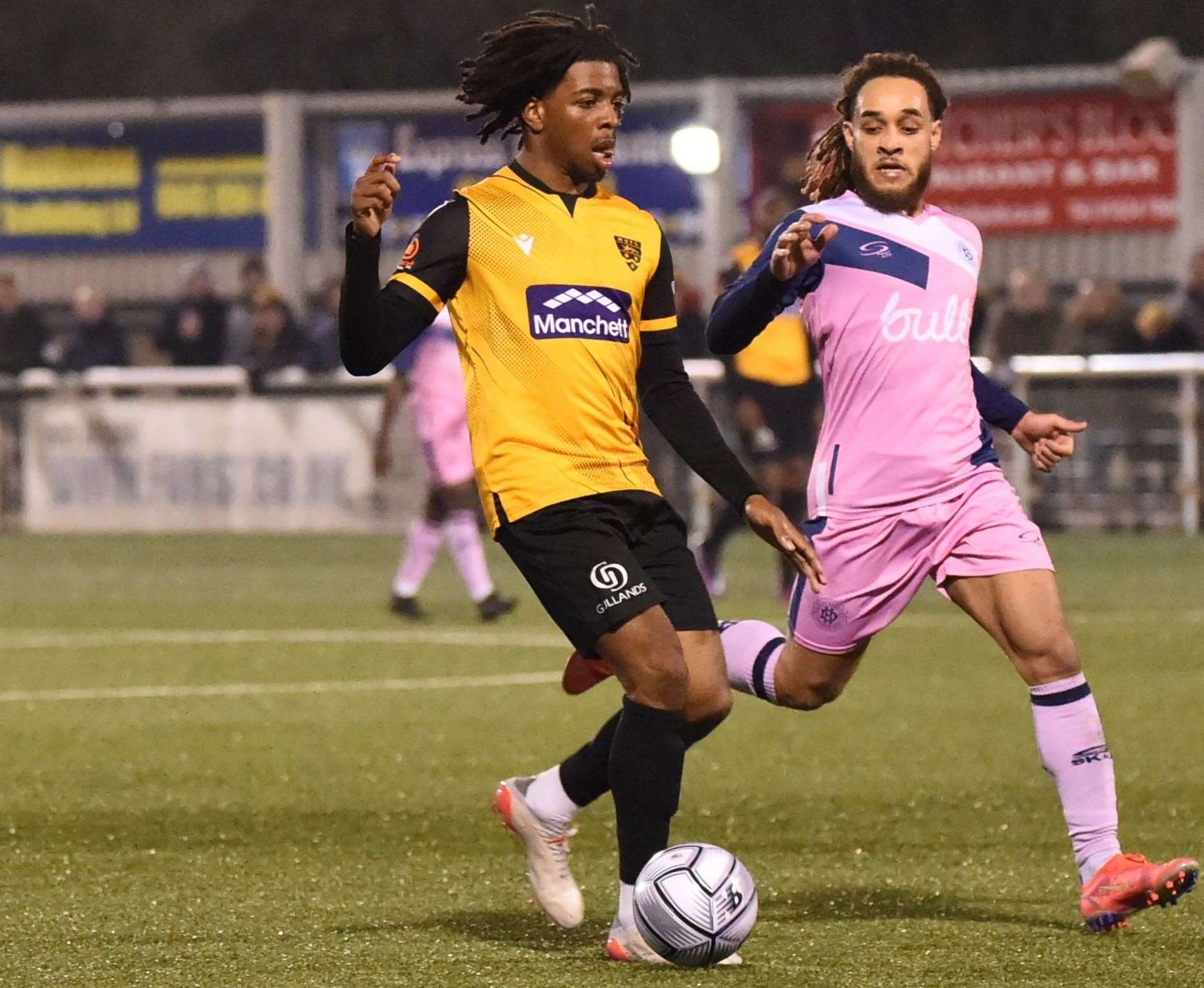 Maidstone's Dominic Odusanya on the ball. Picture: Steve Terrell