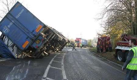 The major task of getting the lorry upright again. Picture: MIKE MAHONEY/INTER ROUTE