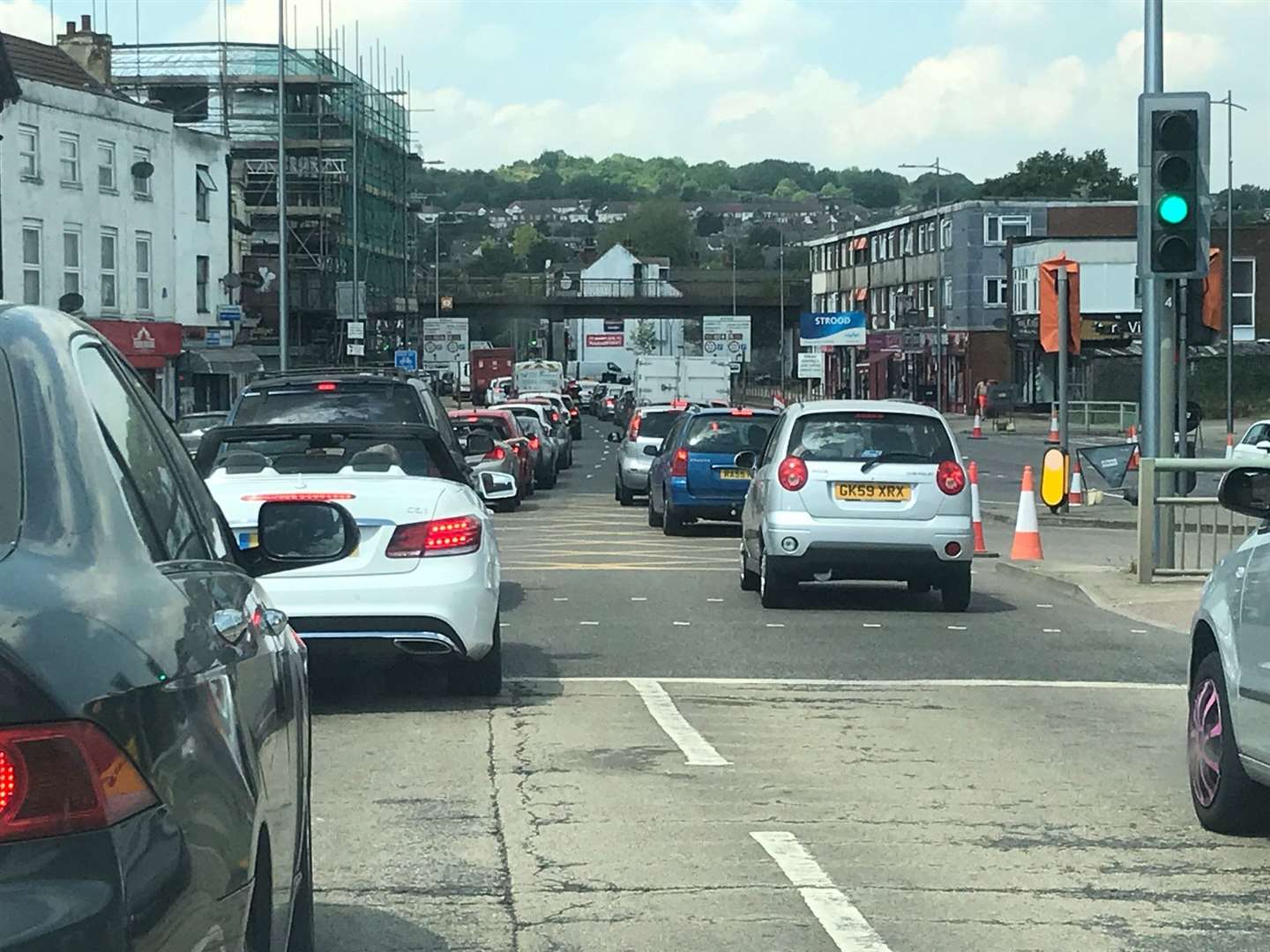 The peace and quiet on the roads came to an end around May 20. These cars in Strood are heading in the direction of a popular fast food restaurant...