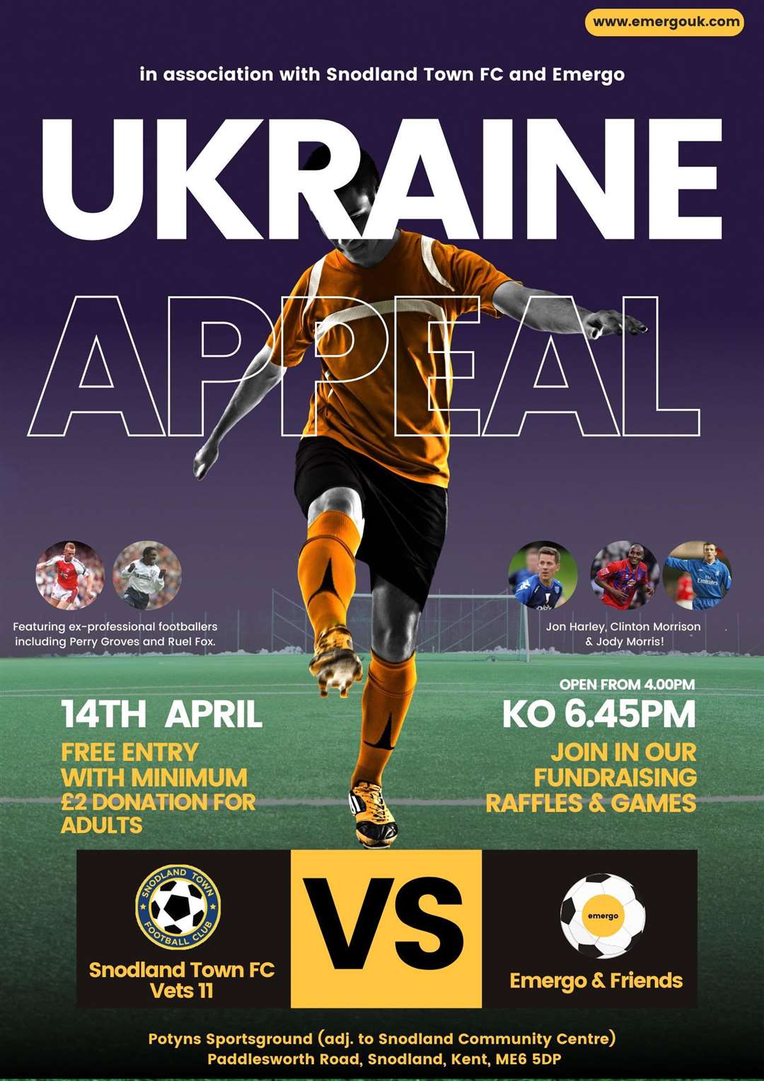A poster for the Ukraine Appeal match at Snodland Town FC