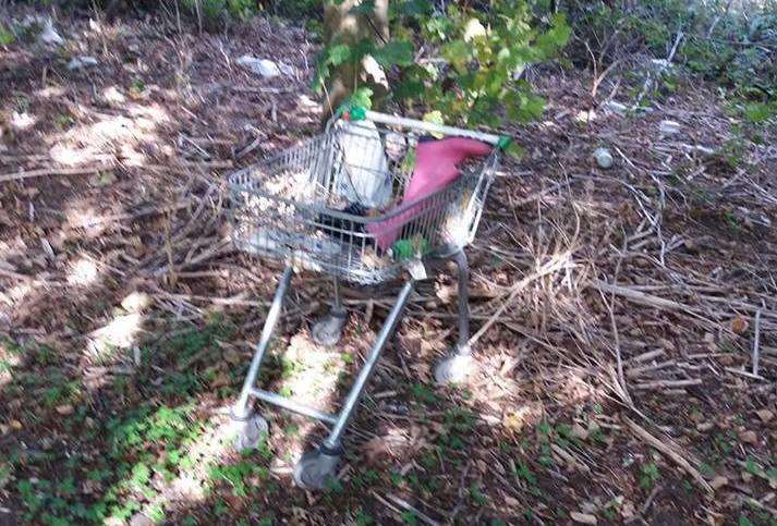 A shopping trolley with rubbish left near Dover's Bleriot Memorial. Picture: Augusta Pearson, AFMID
