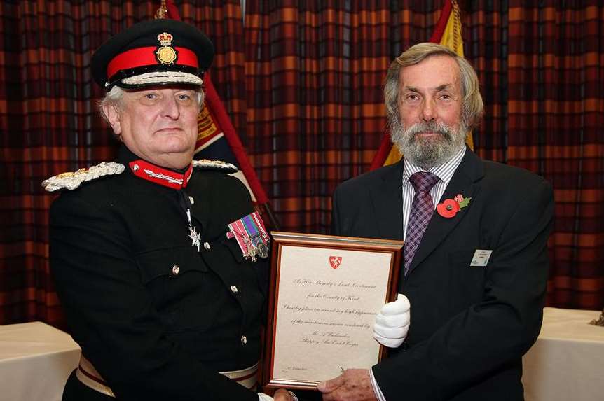 The Lord-Lieutenant of Kent, Viscount De L'Isle MBE presents Mr Albert Wickenden with a Certificate for Meritorious Service