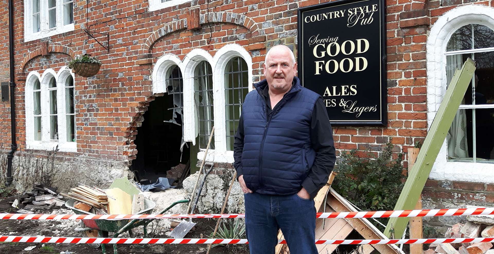 In February 2017 a similar crash happened. Then landlord, Brian Davies, inspects the damage