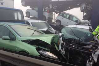 Damaged cars on the Sheppey Crossing. Picture: Martin Stammers