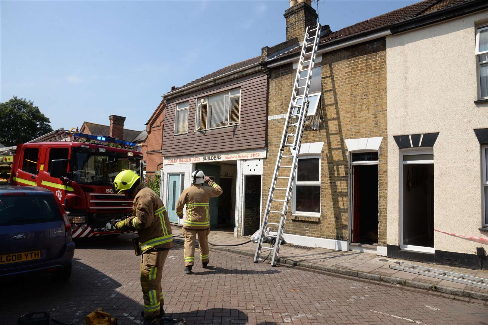 The scene in West Street, Gillingham following a house fire on Wednesday morning. Picture: Chris Davey. (3267674)