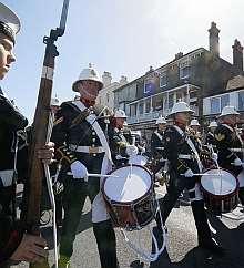 The Band of the Royal Marines from Collingwood marches to the bandstand. Picture: Terry Scott