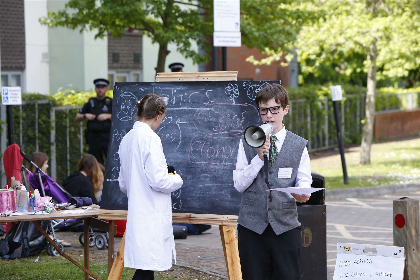 Pupils giving "lessons" about global warming outside Canterbury City Council's offices. Picture: Andy Jones.