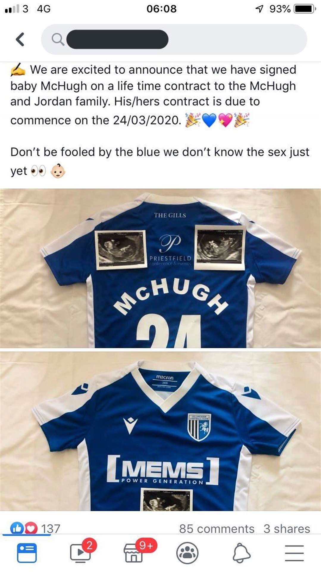 Sean McHugh used an innovative way of announcing he and his partner Amy were expecting a baby. Picture: Amy Jordan