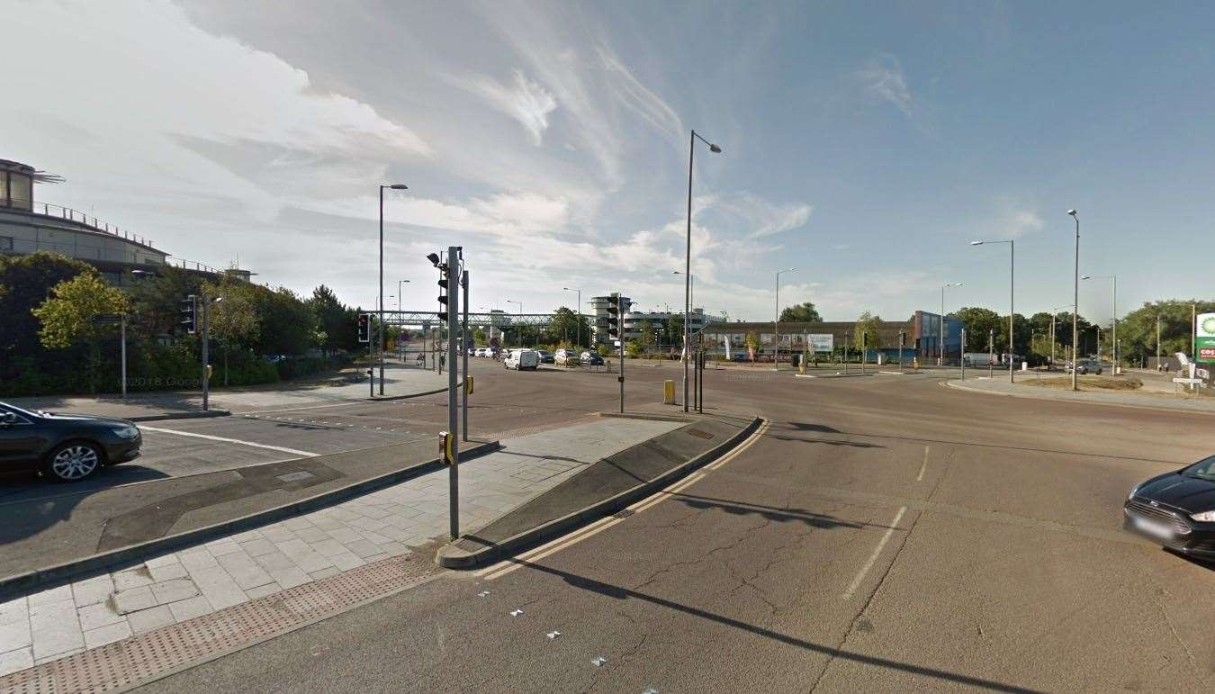 The two-car collision took place near the Station Road bridge into Stanhope, Ashford. Picture: Google Maps (11072043)