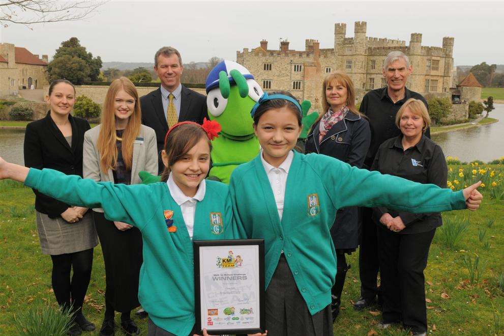 The KM Walk to School Challenge at Leeds Castle - Georgia Parker (11) and Emma Page (10), from Garlinge Primary School class 6GR.