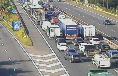 Drivers are facing long delays on the M25 at J3 in Swanley. Picture: KCC Highways