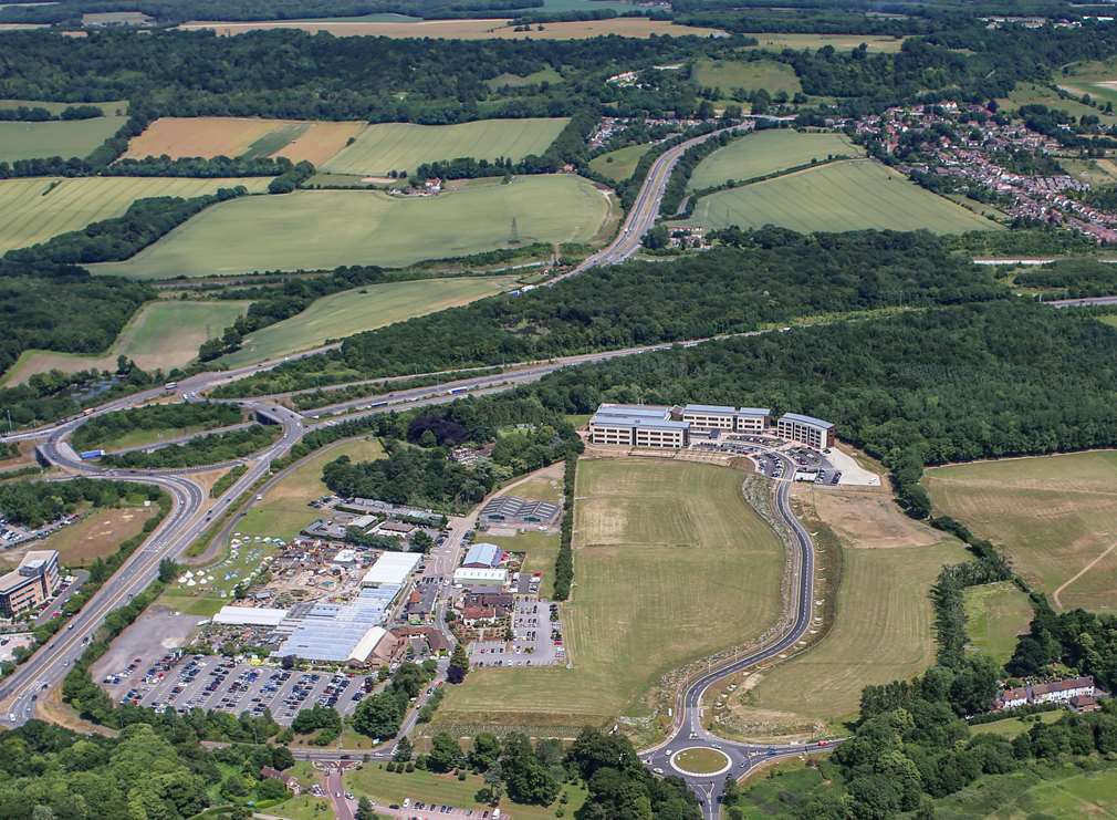 An aerial view of the Kent Medical Campus development site