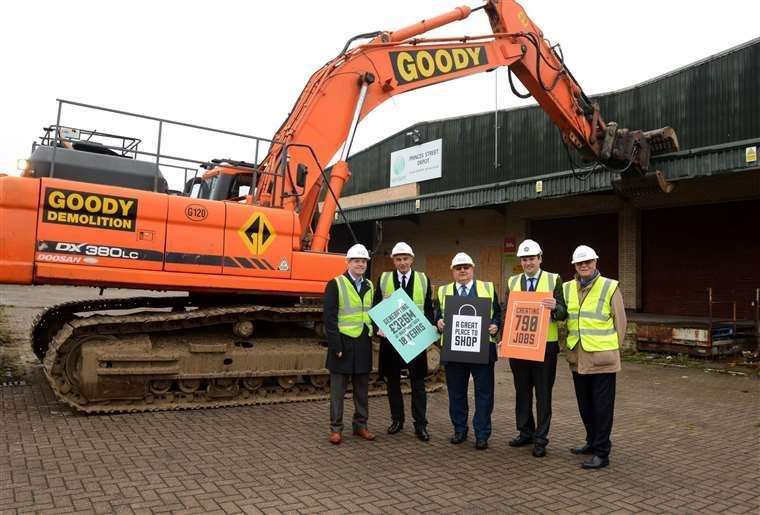 From left, Cllr James Hunt, Richard Upton, former council leader Andrew Bowles, Quinn Estates chief executive, Mark Quinn and former-Cllr Mike Cosgrove at the start of the first phase of the Spirit of Sittingbourne development (47347548)