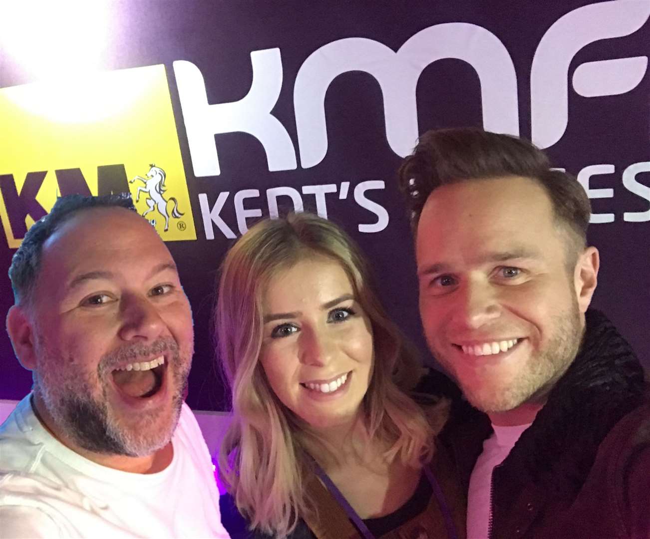 Olly Murs with kmfm's Breakfast Garry and Laura (pre-pandemic)