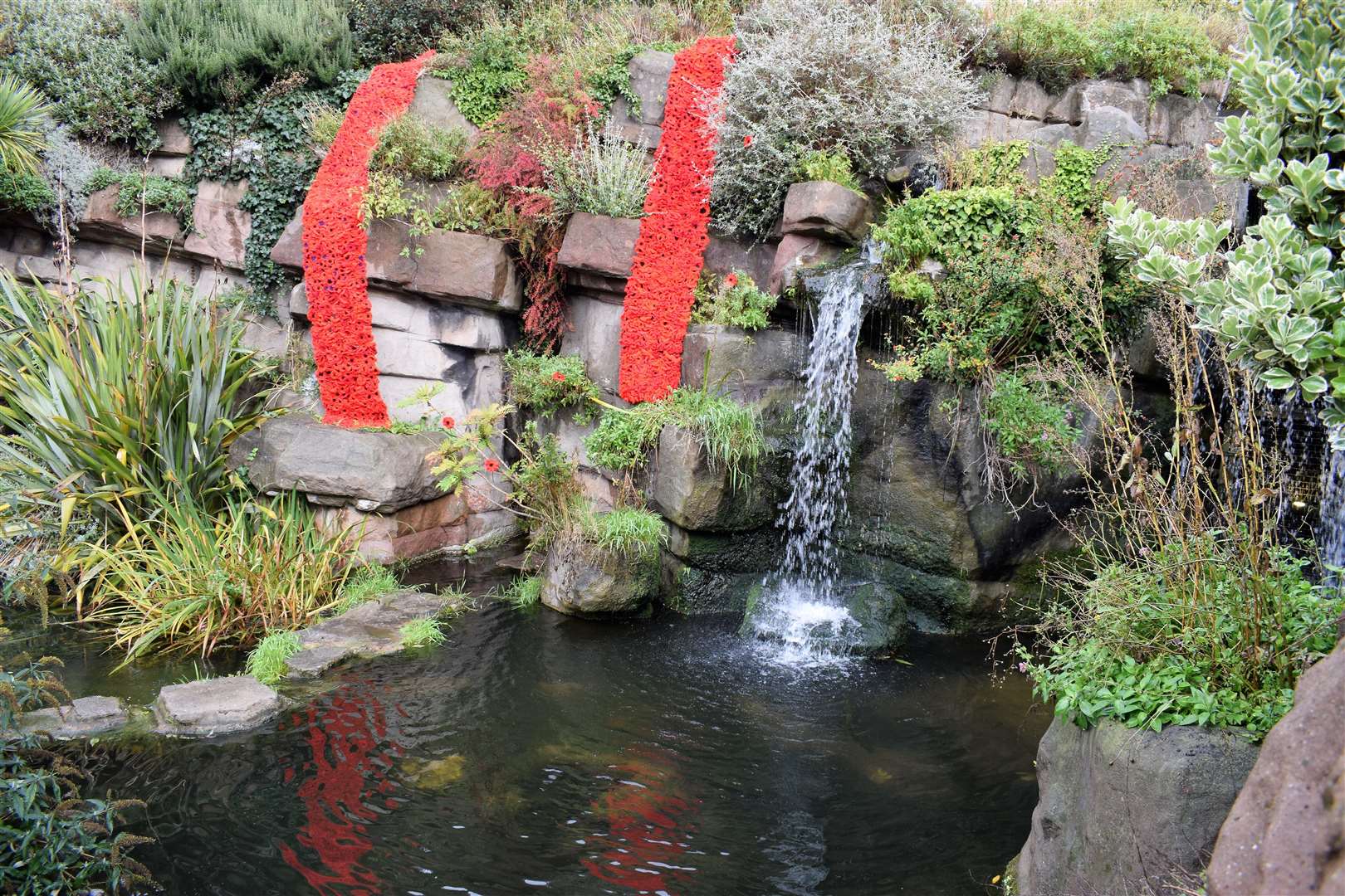 The poppies had recently been installed at the waterfall (5245922)