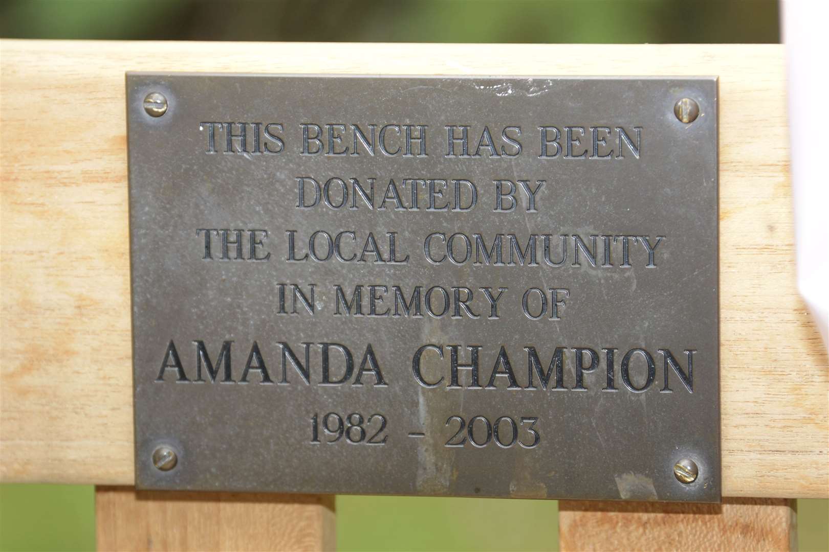 A bench was erected in memory of Amanda Champion in Willesborough