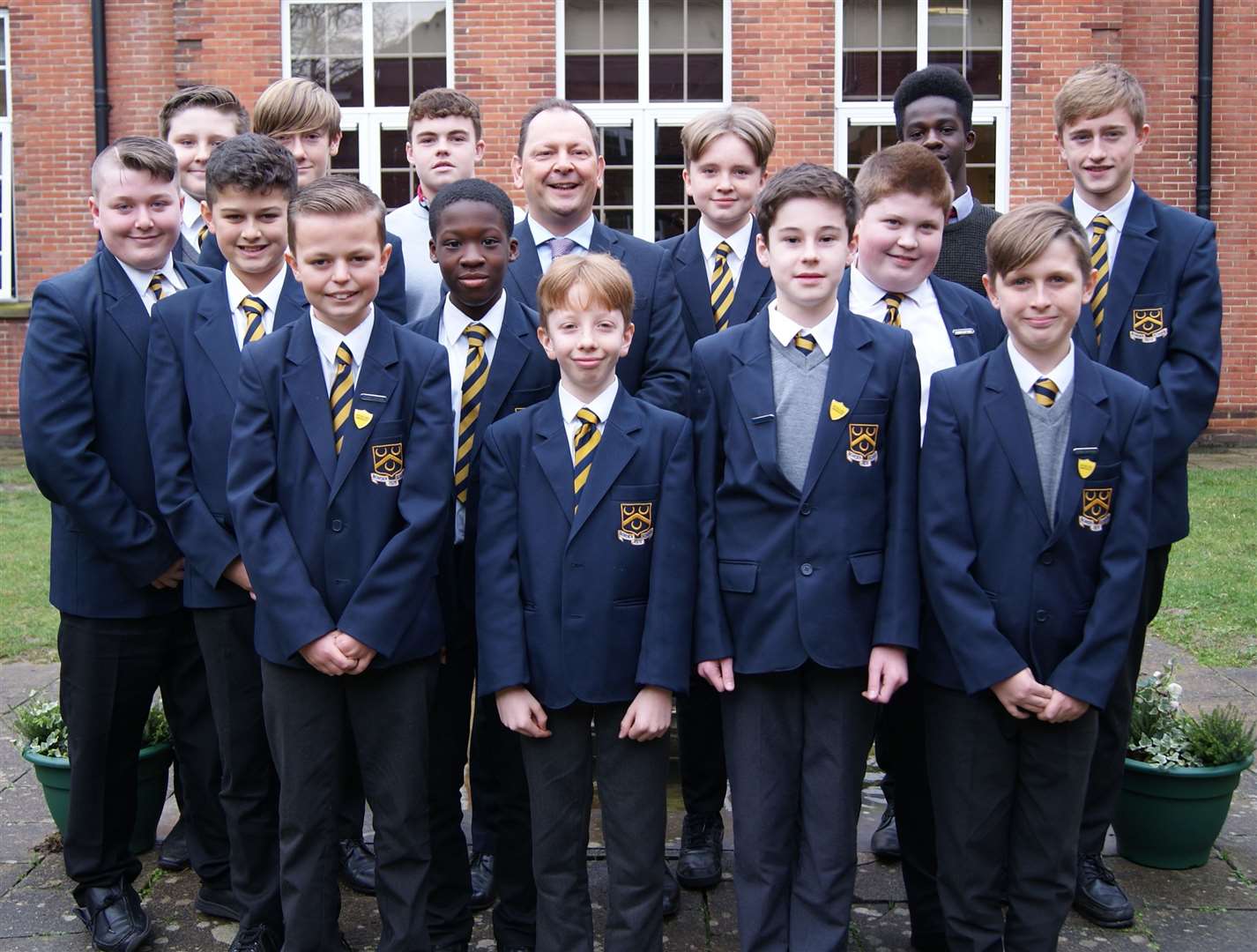 Jonathan Hopkins with Borden Grammar School pupils on his final day before leaving to take up another headship in Canterbury