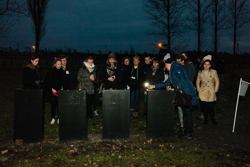 Our group comes to a Jewish memorial at Birkenau.