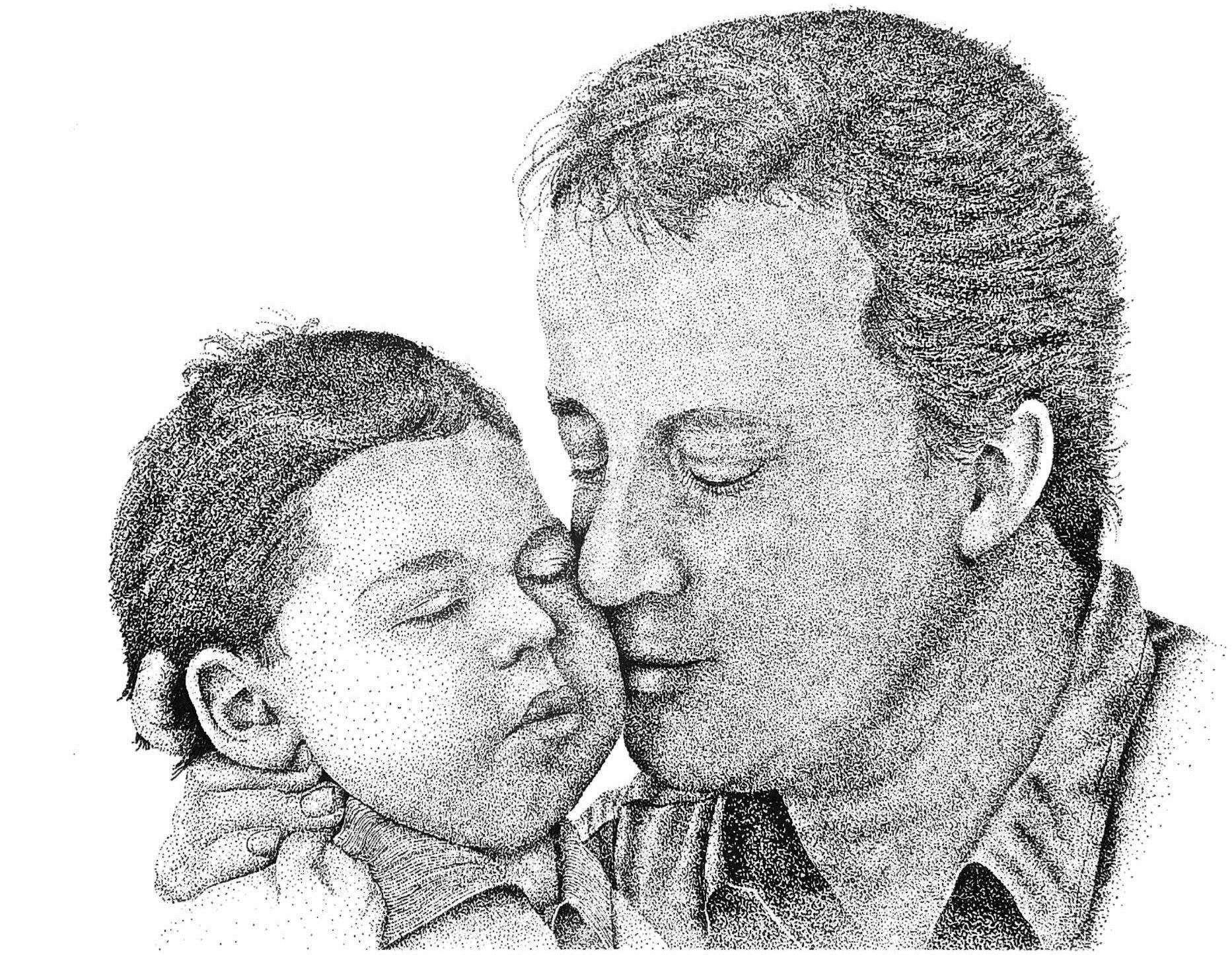 The stroke survivor was able to draw David Cameron and his son Ivan by dotting the paper. Picture: John Kingdon