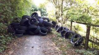 Tyres dumped at Guston. Picture courtesy of Guston Parish Council.