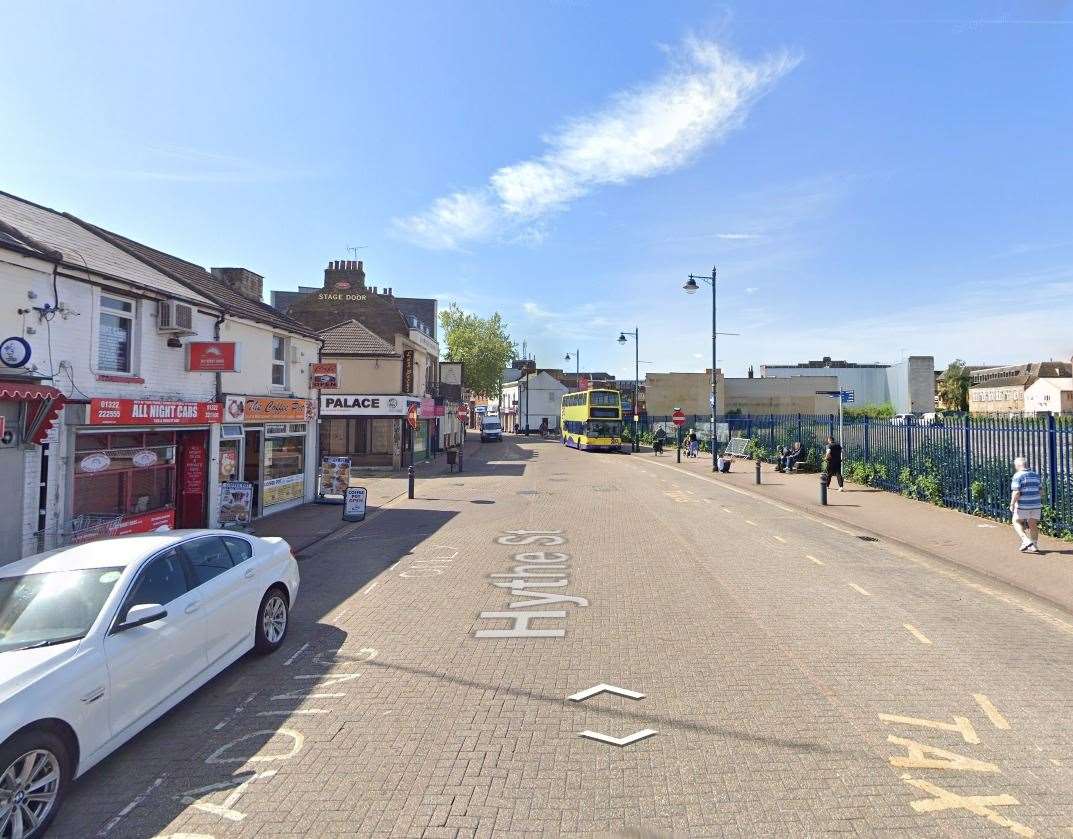 Two men, aged 28 and 30, were arrested in Hythe Street, Dartford on Saturday. Photo: Google.
