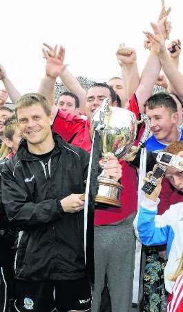 Andy Hessenthaler celebrates Dover's title success with supporters at Crabble on Saturday