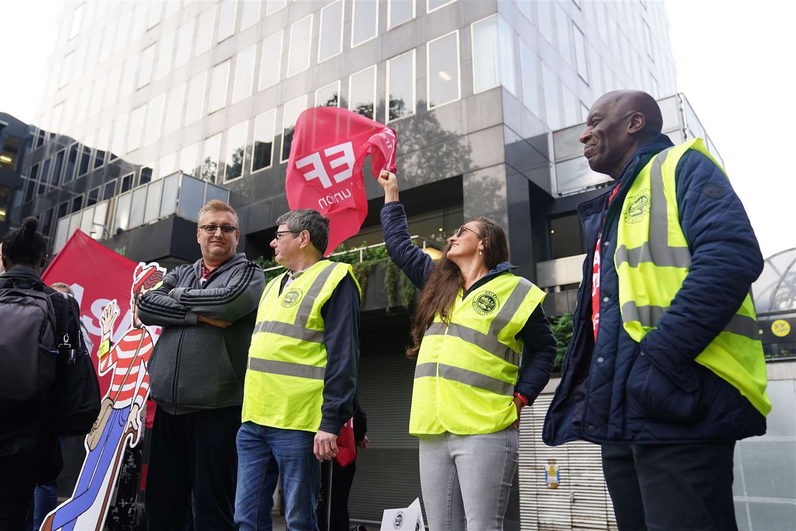 Train drivers from the Aslef union on the picket line at Euston station during industrial action in 2023 (James Manning/PA)
