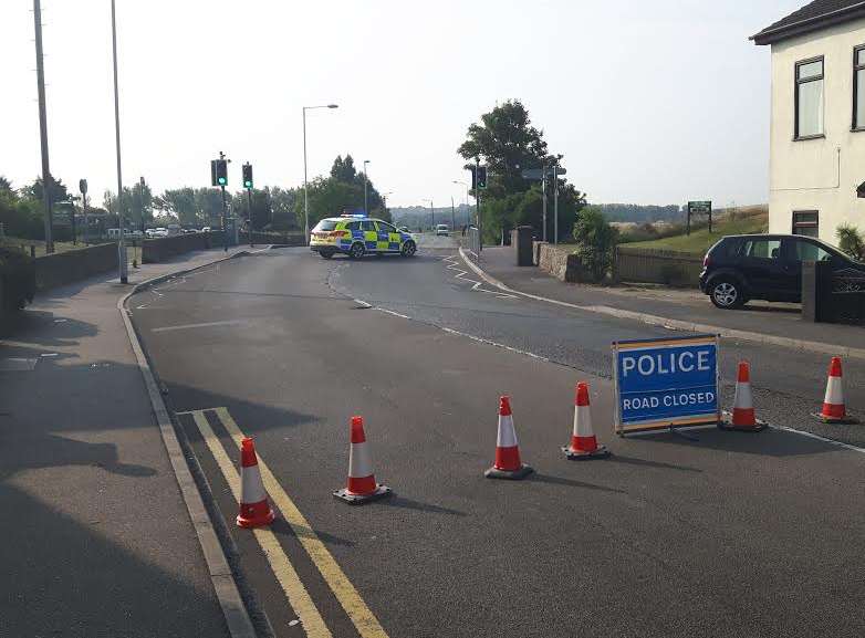 The road is cordoned off