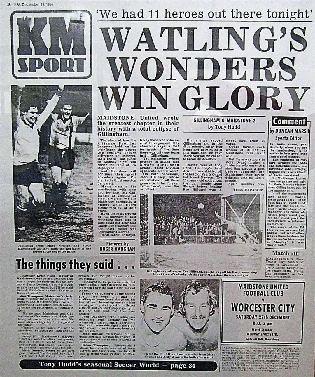 The Kent Messenger report of Maidstone's FA Cup win over Gillingham