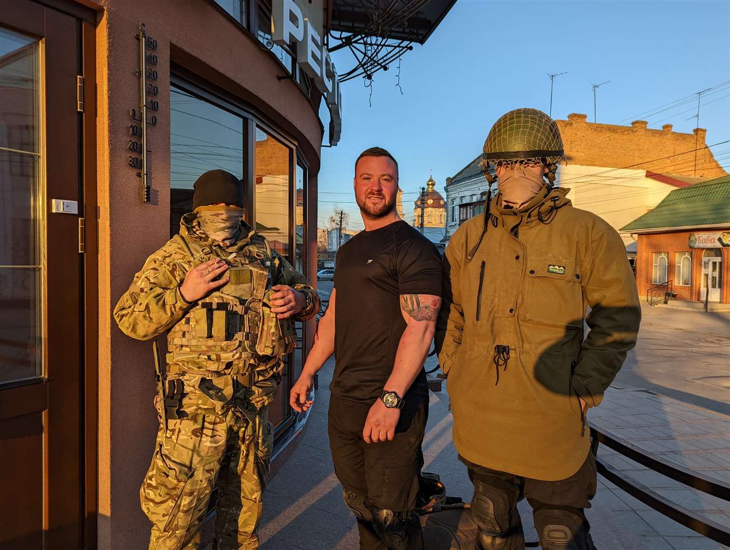 Matt Spedding with British military ex-servicemen near Zhytomyr in Ukraine