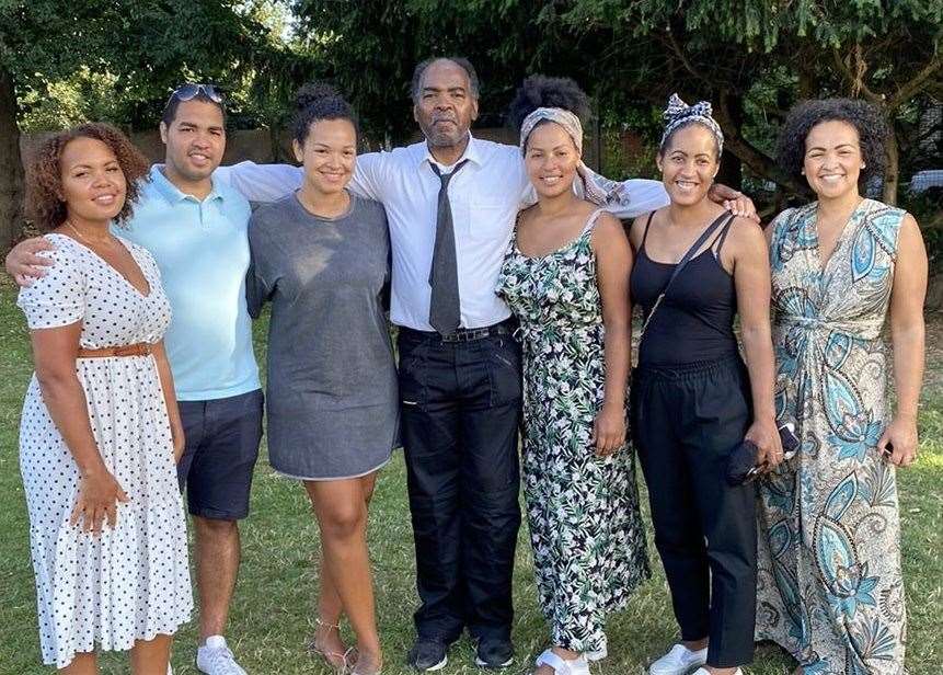 Asquith's son Robertson with his family (from left) Camealia Xavier-Chihota, Jerome Xavier, Isabella Whale, Athena Xavier, Kayleigh Xavier and Marcia Byford