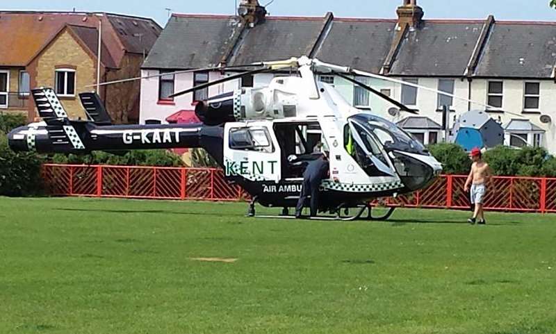 Air ambulance lands in Memorial Park. Photo: Adrian Bennett
