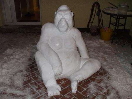 This splendid snow gorilla was created by Toni Lewis and Lee Rossiter of Stanhope, Ashford