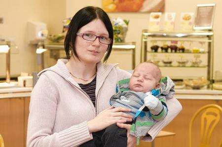 Amy Holkham with Archie (5 wks) was asked by a customer not to breast feed at the cafe.