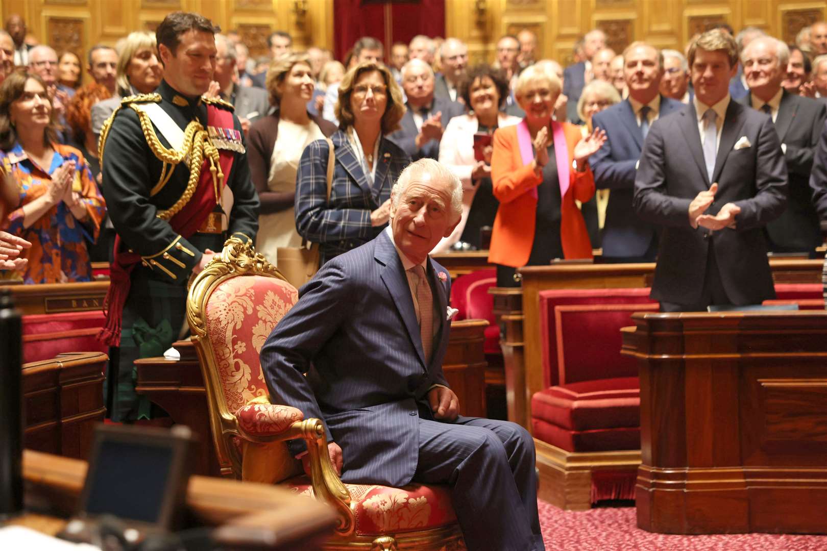 The King taking his seat during in the Senate Chamber (Ian Vogler/Daily Mirror/PA)