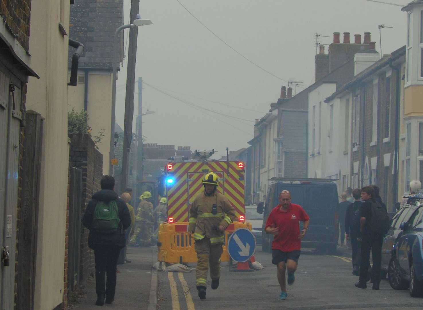 Fire crews at the scene of the shed fire in York Road. Picture: Tony Wickenden