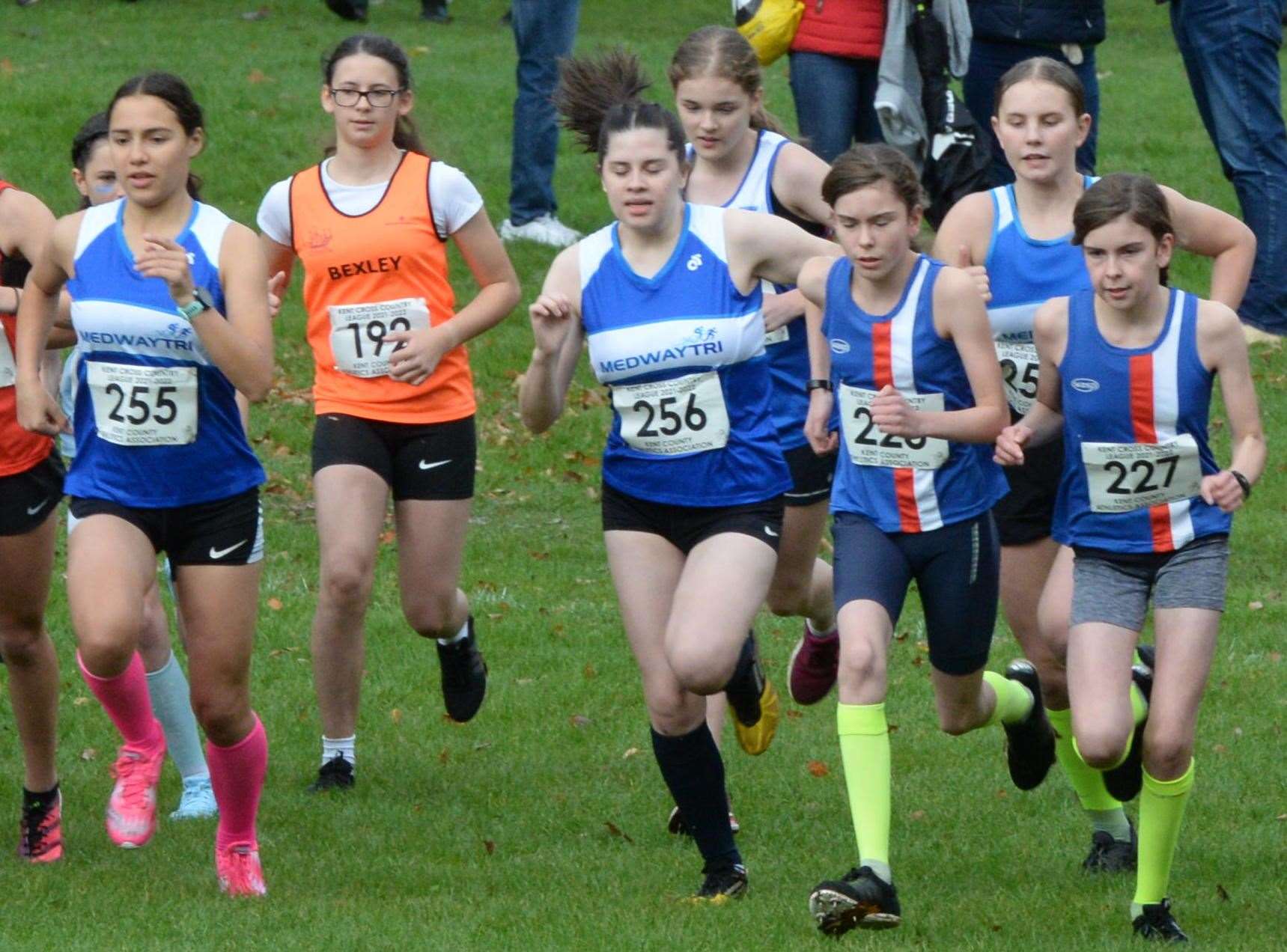 MedwayTri teammates No.255 Alice Stawowska and No.256 Lucy Stawowska run alongside No.227 Jennifer Clayton of Folkestone Running Club. Picture: Chris Davey (52347942)