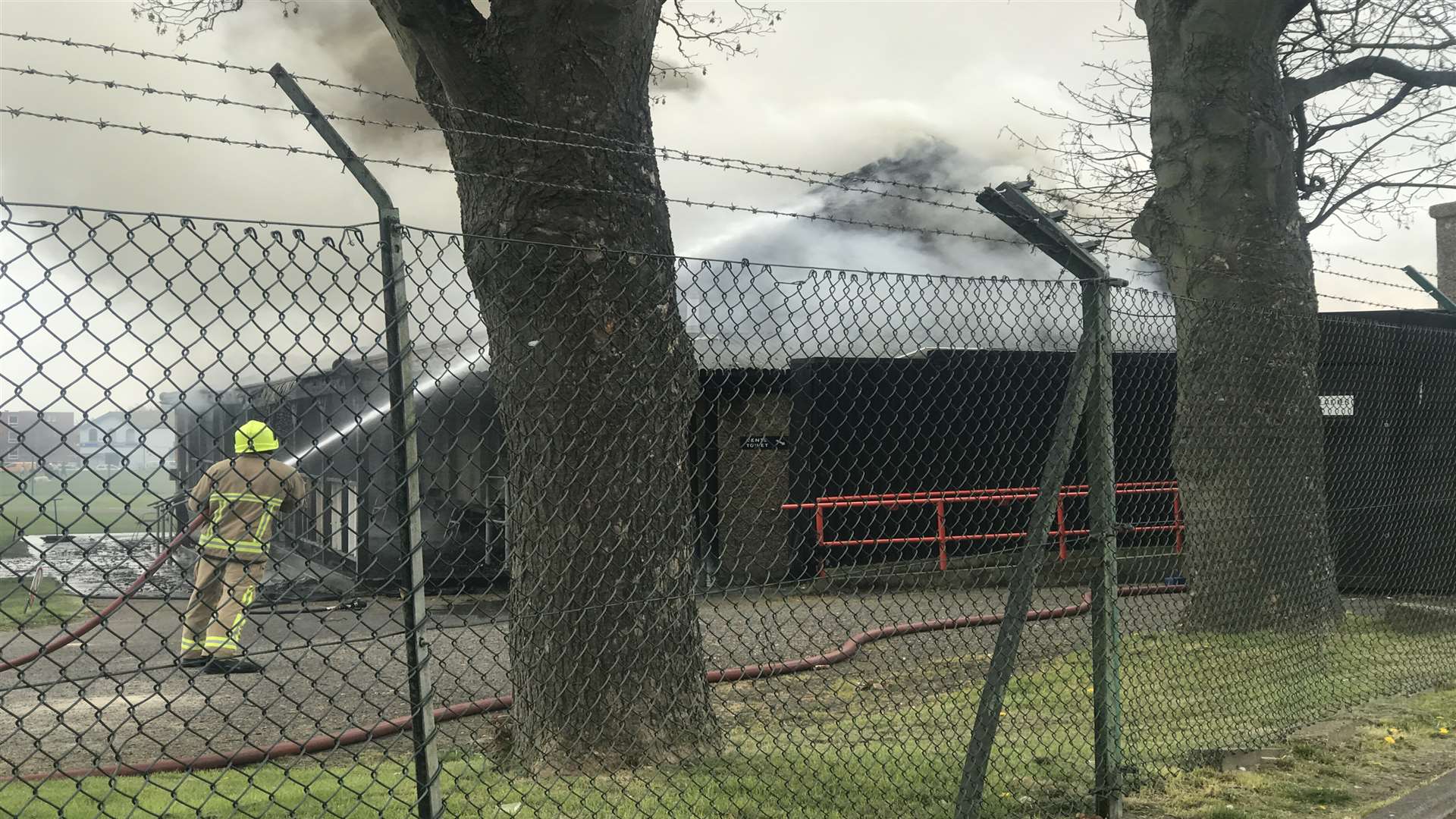 Firefighters tackling the blaze