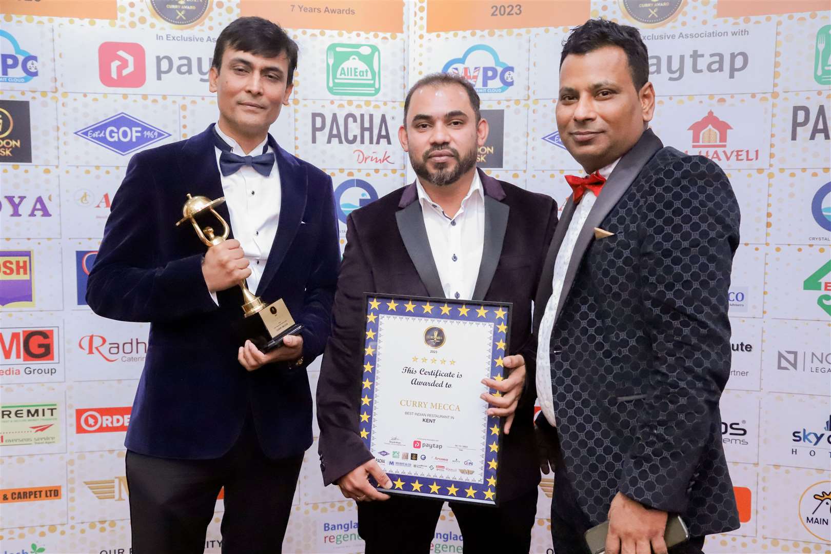 From left, owner Ash Hussain, manager Iftehar Miha and head chef Mohammed Ahmed Khan at Curry Mecca. Picture: Mez Captures