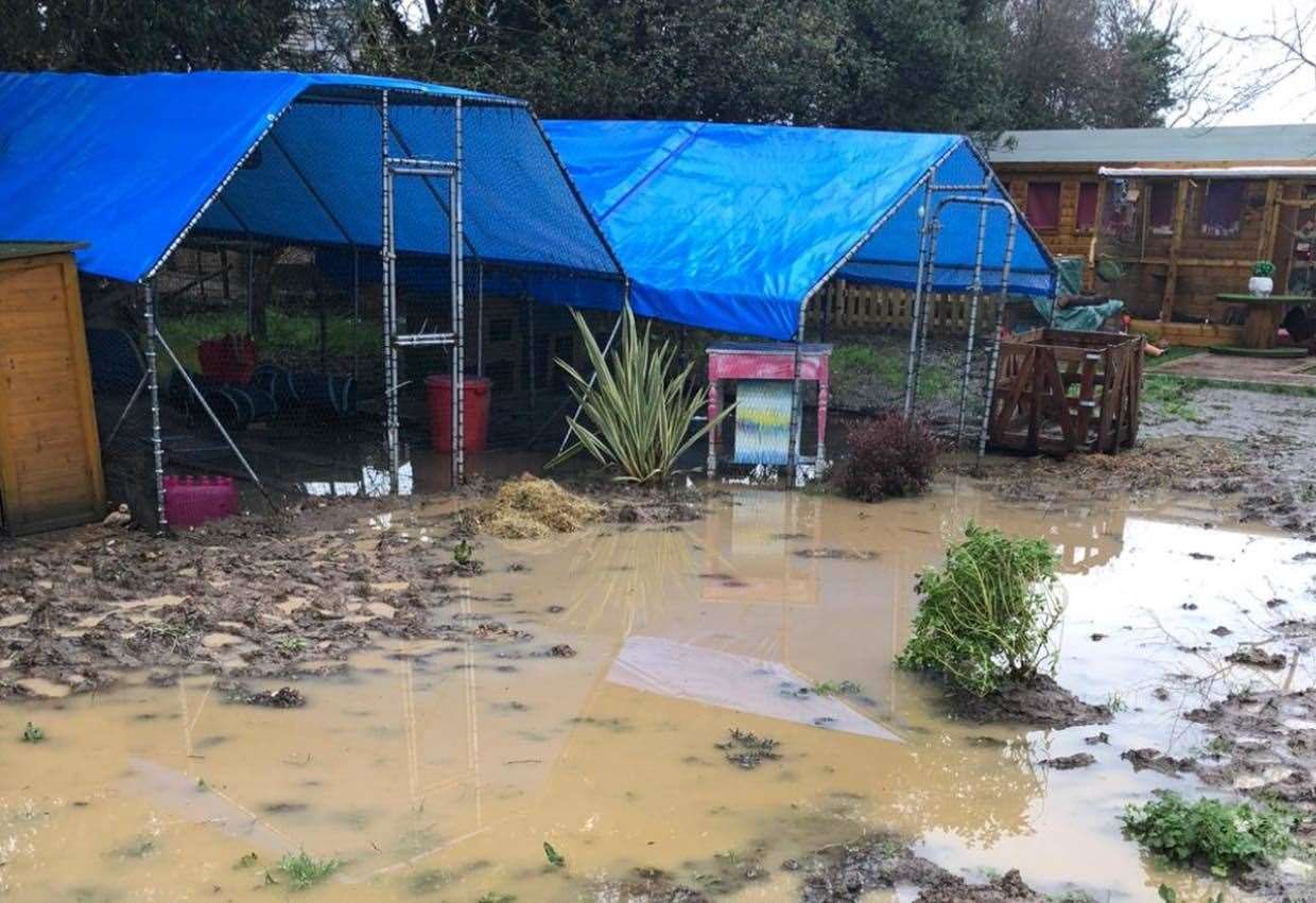Flooding at Retreat into Wonderland animal sanctuary in Herne Bay. Picture: Retreat into Wonderland CIC