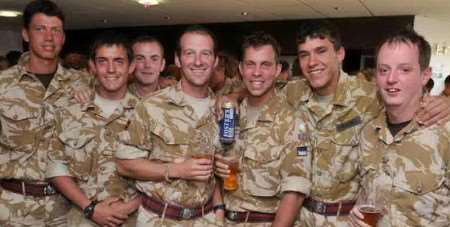 Welcome home beer for some of the returning Sappers. Pictures: Andy Payton