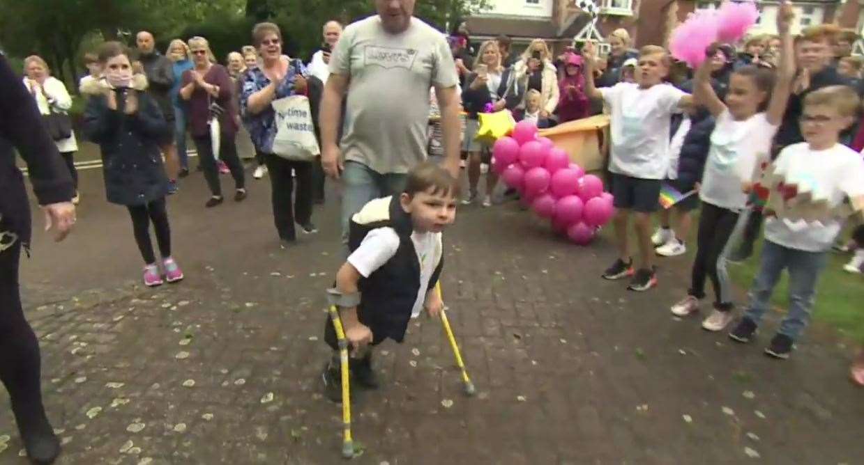 The moment Tony completed his charity walk in Kings Hill. Picture: Just Giving / YouTube